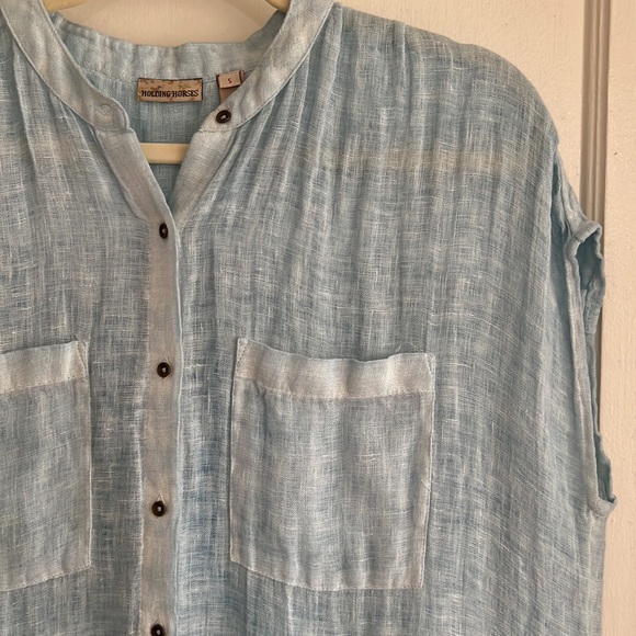 Holding Horses Anthropologie S Linen Button Split Side Cover Up Shirt Top - Picture 7 of 10